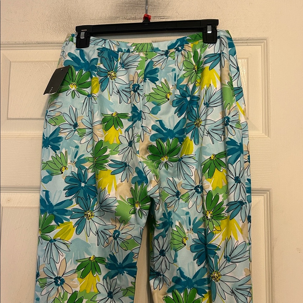 Jones New York Green Floral Silk Cotton Blend Cropped Pants Size 4 - Picture 6 of 7